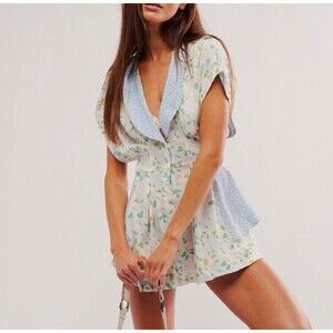 Free People Blue White Floral Polka Dot Romper “Fiorella” Women’s XS Brand New